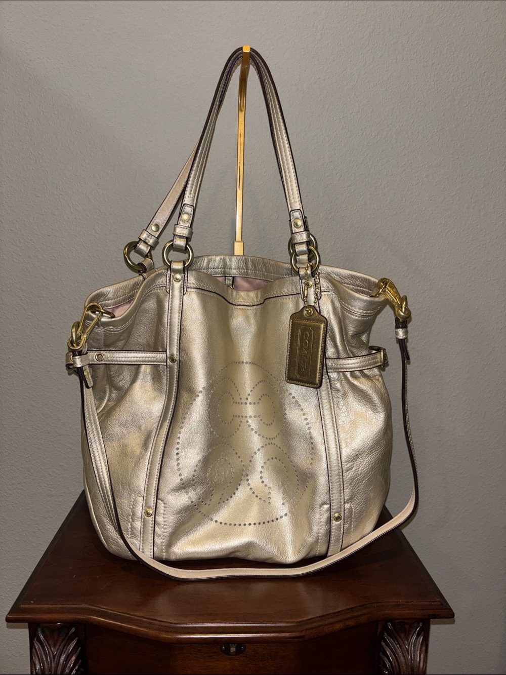 Coach Audrey Andie Metallic Gold/Champagne Leather Shoulder Tote